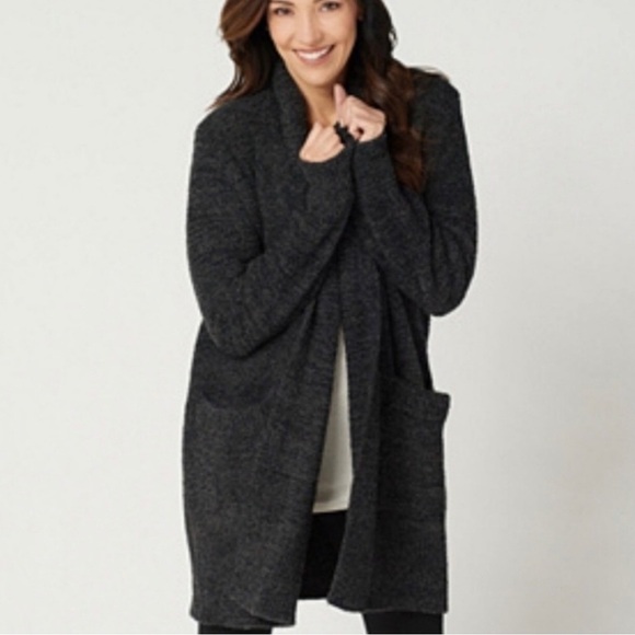 Barefoot Dreams super soft Cozychic Cali Cardigan in carbon black w2. - Picture 9 of 13